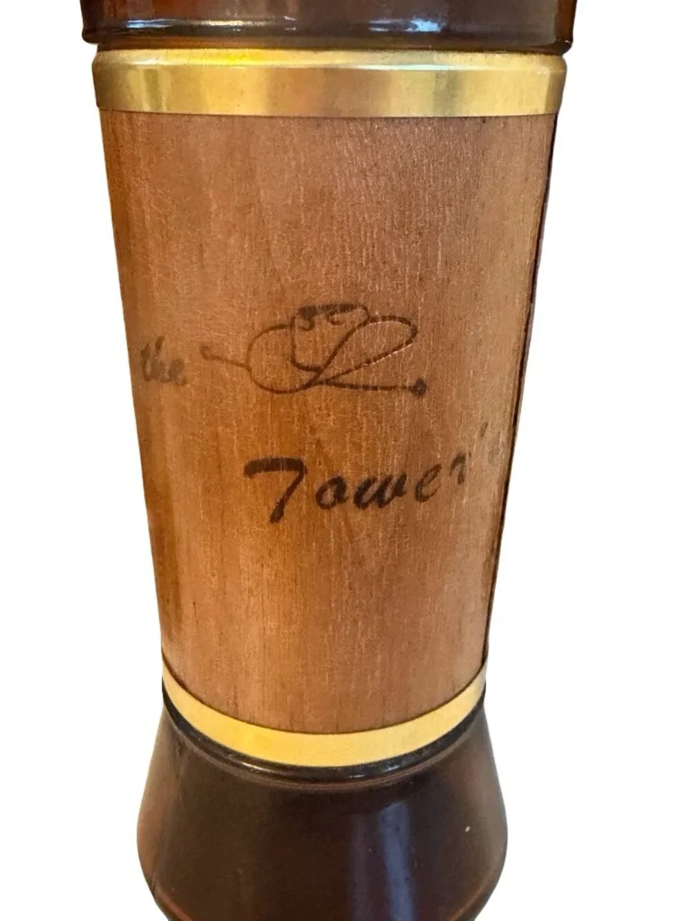 Vintage The Tower's Amber Glass Tumblers Genuine Walnut Wood Jackets Set of 6 MC